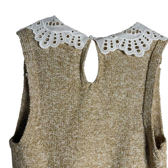 Anthropologie Beige Sleeveless Lace Collar Preppy Cable Knit Sweater Size XS - Picture 7 of 8